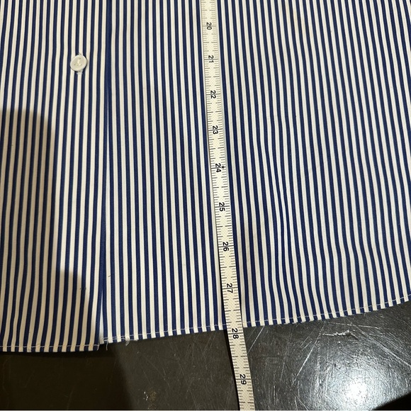 Lafayette 148 - Striped Button Down Long Sleeve Shirt - Blue White - Size M - Picture 7 of 12